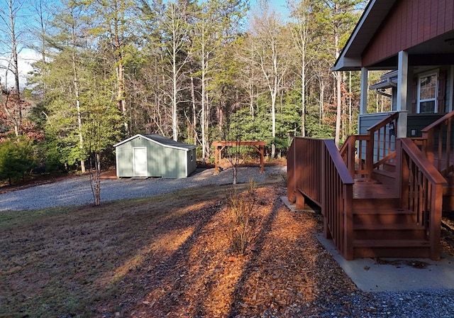 view of yard with a storage unit