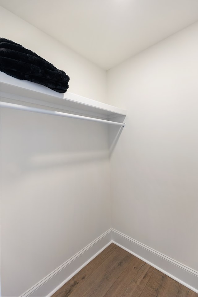 walk in closet featuring dark wood-style floors