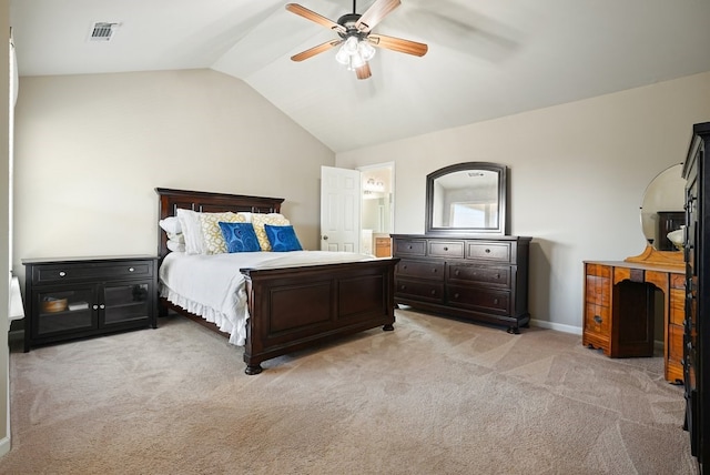 6665 Flagstone Ct, Cumming, GA 30028 - bedroom with lofted ceiling, light colored carpet, and a ceiling fan