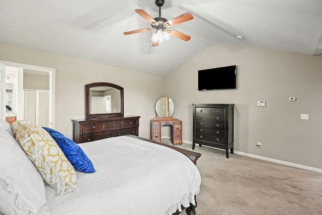 6665 Flagstone Ct, Cumming, GA 30028 - bedroom featuring vaulted ceiling, light colored carpet, and ceiling fan