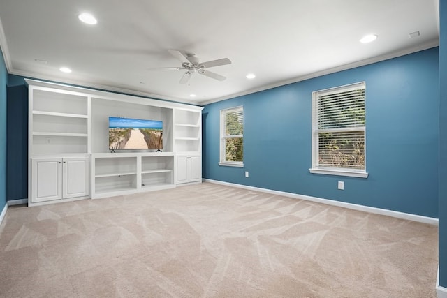 6665 Flagstone Ct, Cumming, GA 30028 - spare room with crown molding, a ceiling fan, light carpet, and recessed lighting