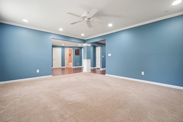 6665 Flagstone Ct, Cumming, GA 30028 - carpeted empty room with crown molding, recessed lighting, and a ceiling fan