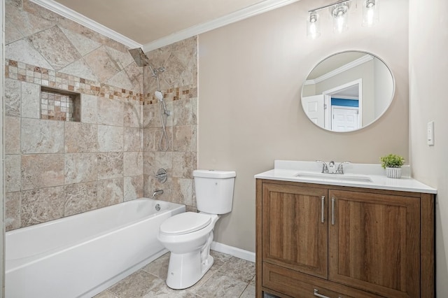 6665 Flagstone Ct, Cumming, GA 30028 - full bathroom with crown molding, vanity, washtub / shower combination, and tile patterned floors