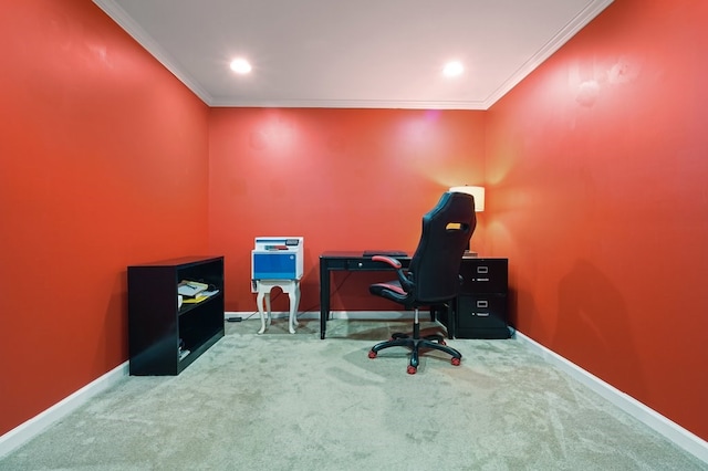6665 Flagstone Ct, Cumming, GA 30028 - carpeted office featuring crown molding and recessed lighting