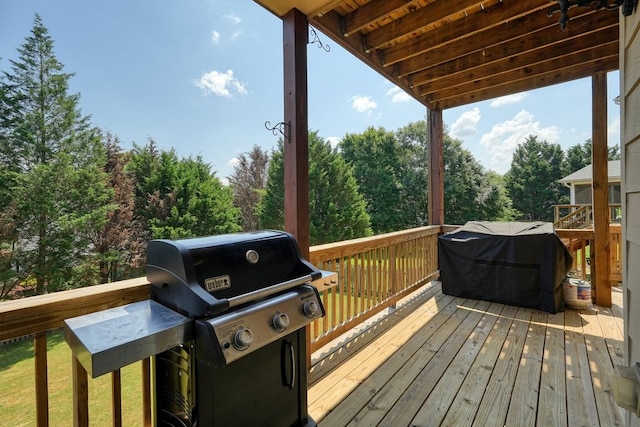 6665 Flagstone Ct, Cumming, GA 30028 - wooden deck featuring a grill and view of scattered trees