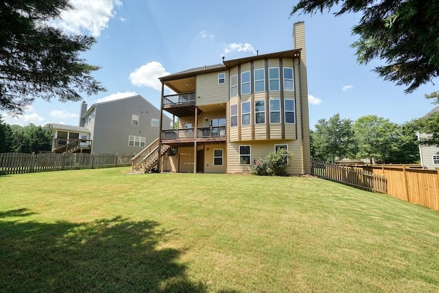 6665 Flagstone Ct, Cumming, GA 30028 - back of house with stairs, a fenced backyard, a chimney, and a deck