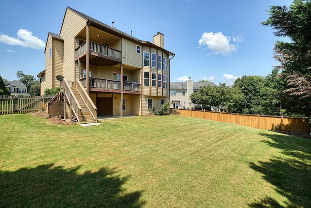 6665 Flagstone Ct, Cumming, GA 30028 - rear view of property with a chimney, a fenced backyard, stairway, a deck, and a balcony