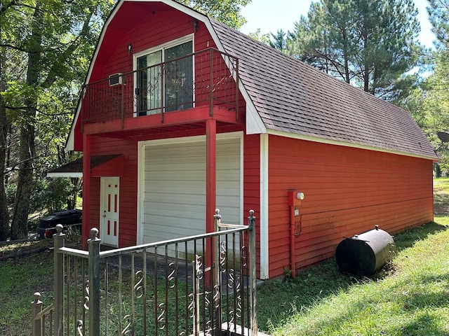 garage with wood walls