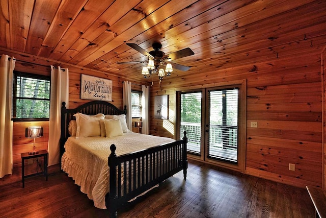 162 Grayson Pt, Blue Ridge, GA 30513 - bedroom with access to outside, wood walls, wood finished floors, and wooden ceiling