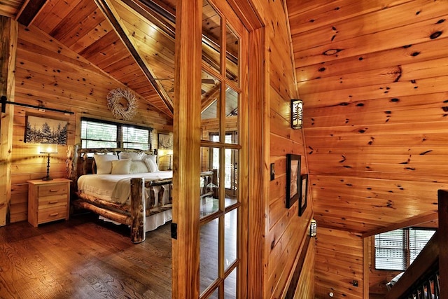 162 Grayson Pt, Blue Ridge, GA 30513 - bedroom featuring wood walls, wooden ceiling, and wood finished floors