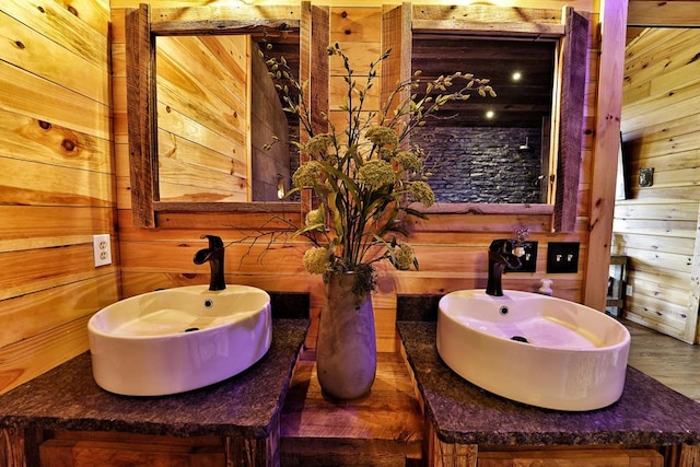 162 Grayson Pt, Blue Ridge, GA 30513 - bathroom with wooden walls, vanity, and wood finished floors