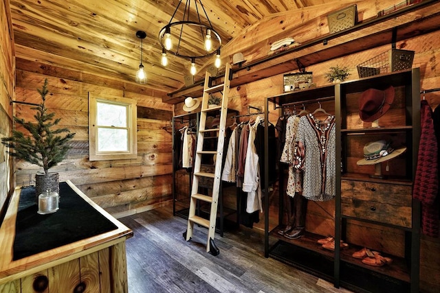162 Grayson Pt, Blue Ridge, GA 30513 - walk in closet featuring wood finished floors, a chandelier, and lofted ceiling