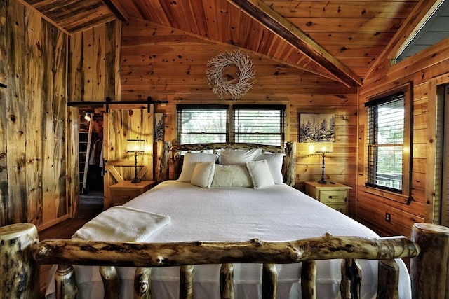 162 Grayson Pt, Blue Ridge, GA 30513 - bedroom featuring wood walls and wood ceiling