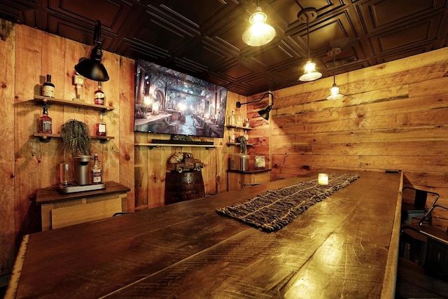 162 Grayson Pt, Blue Ridge, GA 30513 - game room with an ornate ceiling and wood walls