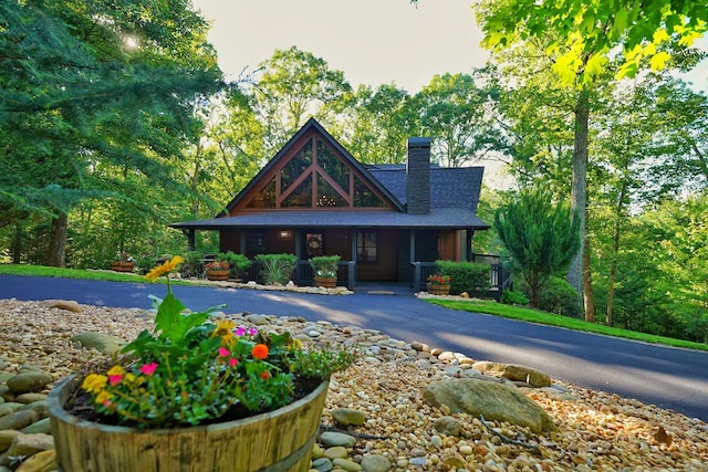 162 Grayson Pt, Blue Ridge, GA 30513 - view of front facade with a chimney and covered porch