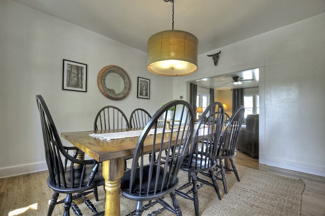 102 Riverview St, Copperhill, TN 37317 - dining area featuring a ceiling fan, baseboards, and wood finished floors