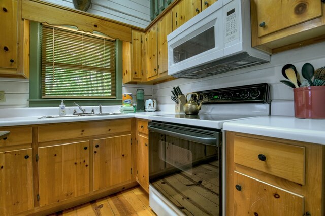 100 Smith Hill Rd, Cherry Log, GA 30522 - kitchen with electric range, white microwave, a sink, and light countertops