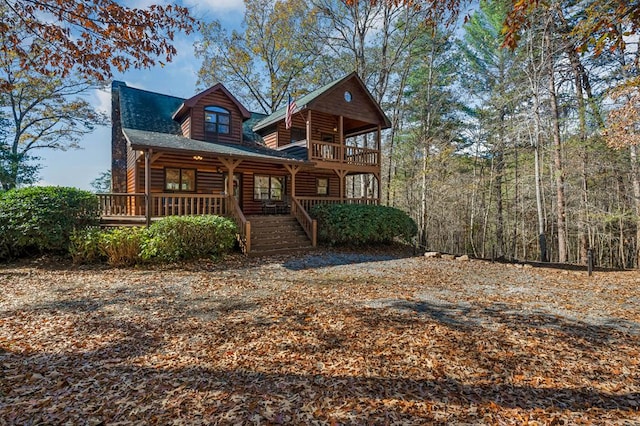 327 Dancing Trees Trl, Morganton, GA 30560 - view of front of home with covered porch and faux log siding