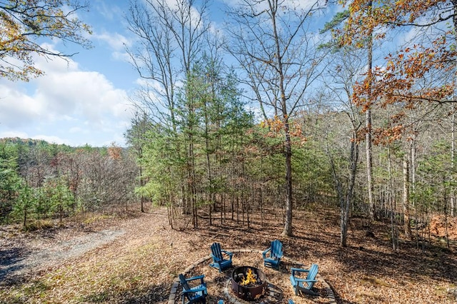 327 Dancing Trees Trl, Morganton, GA 30560 - view of yard with an outdoor fire pit and a view of trees