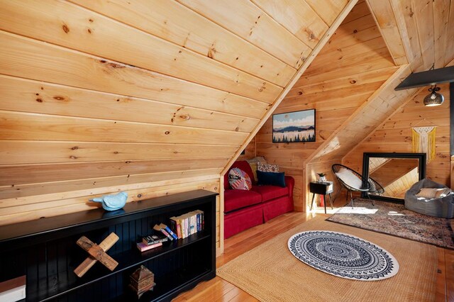 327 Dancing Trees Trl, Morganton, GA 30560 - bedroom with wood finished floors, vaulted ceiling, wooden walls, and wood ceiling