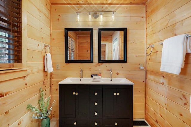 327 Dancing Trees Trl, Morganton, GA 30560 - bathroom featuring wood walls and double vanity