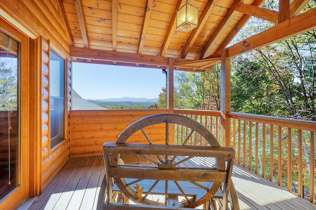 deck featuring a mountain view