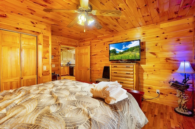 192 Oak Ridge Way, Morganton, GA 30560 - bedroom with wood finished floors, wood walls, and wood ceiling