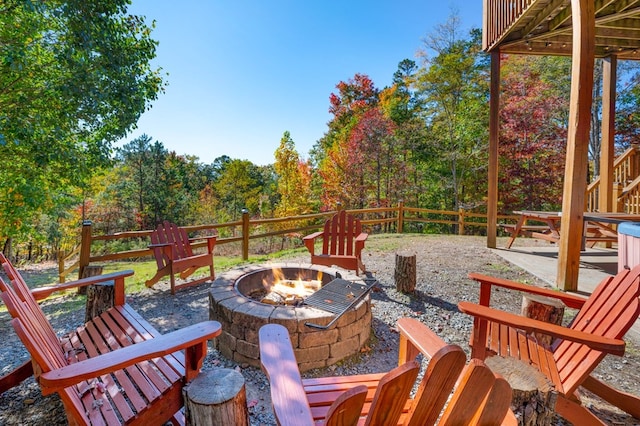 view of patio / terrace with a fire pit