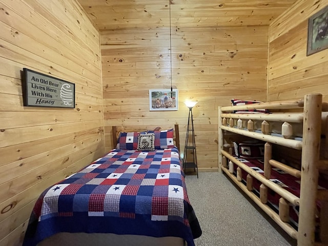 192 Oak Ridge Way, Morganton, GA 30560 - bedroom featuring wooden walls and carpet flooring