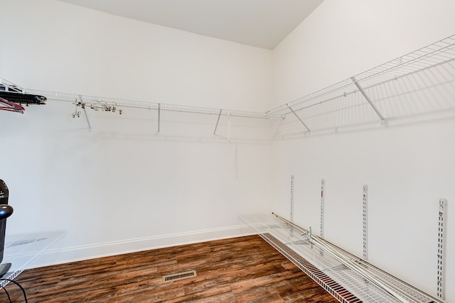 walk in closet with wood-type flooring