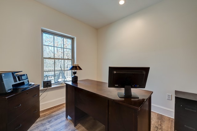 office space with hardwood / wood-style flooring