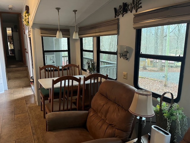 142 Gander Gap Rd, Hiawassee, GA 30546 - dining area with stairway and stone tile floors