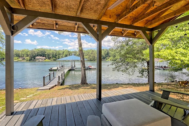 dock area featuring a gazebo and a water view