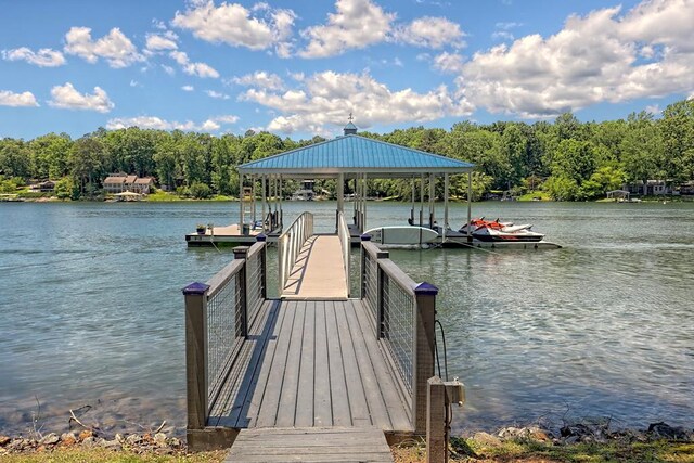 view of dock with a water view
