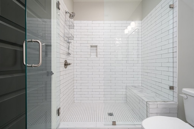 bathroom featuring a shower stall and toilet