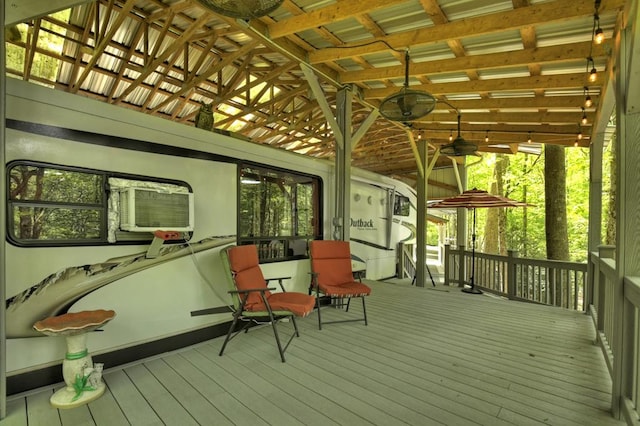 236 31st St, Ellijay, GA 30540 - deck featuring a ceiling fan