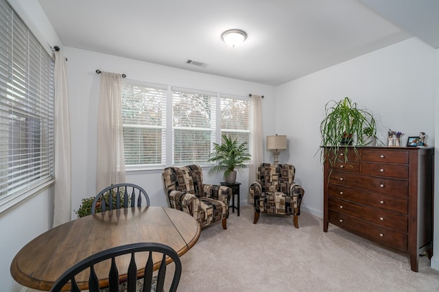 living area with light carpet