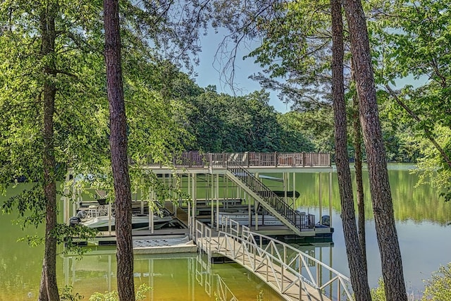 dock area with a water view