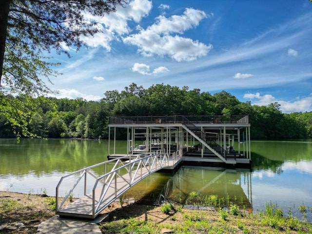 view of dock with a water view