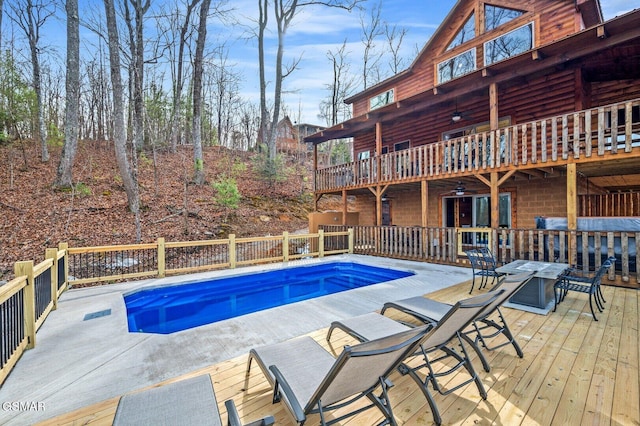 2420 Rainbow Falls Ln, Sevierville, TN 37862 - view of pool featuring a fenced in pool, a wooden deck, and ceiling fan
