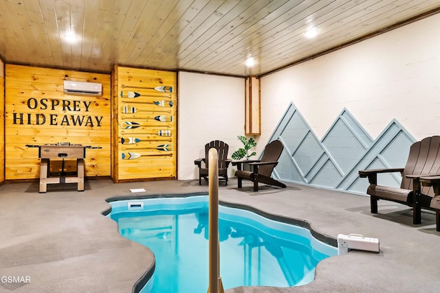 view of pool featuring a wall mounted air conditioner