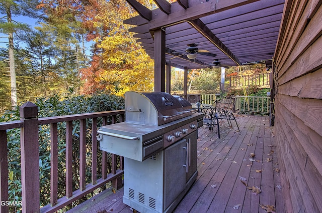 2846 Mountain View Cir, Sevierville, TN 37862 - wooden deck with grilling area, ceiling fan, and outdoor dining area