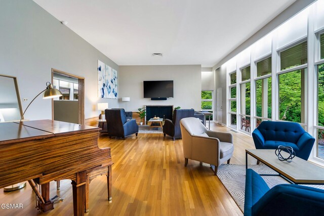 living room with light wood-type flooring