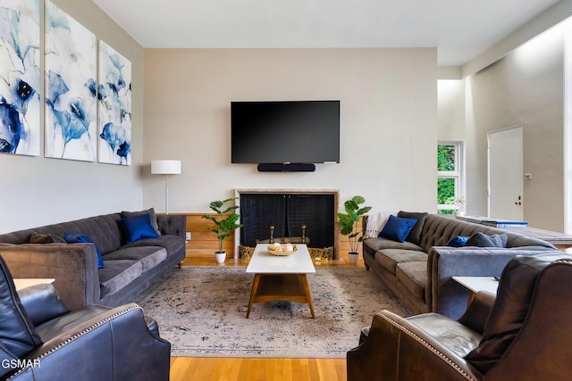 living room with hardwood / wood-style floors