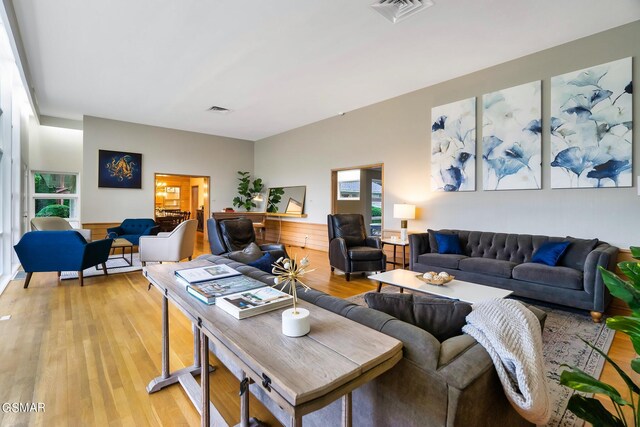 living room with light wood-type flooring