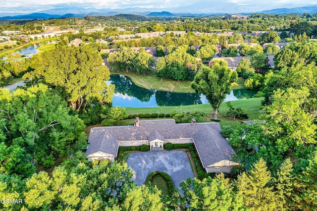 aerial view with a water and mountain view