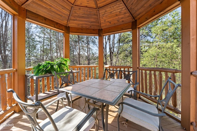 sunroom / solarium with vaulted ceiling and wooden ceiling