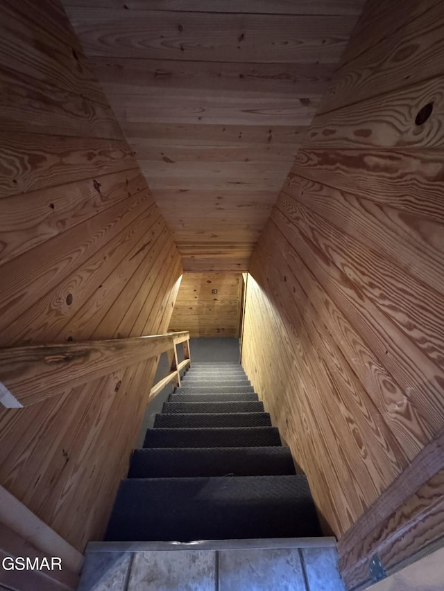 2452 Skyview Way, Dandridge, TN 37725 - staircase featuring wood walls and wood ceiling