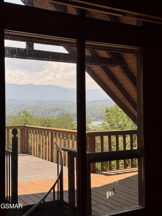 2452 Skyview Way, Dandridge, TN 37725 - wooden terrace featuring a mountain view and a view of trees