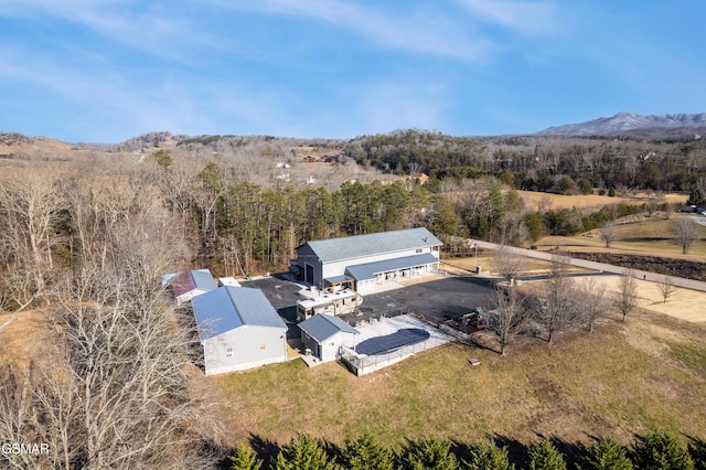 birds eye view of property with a mountain view